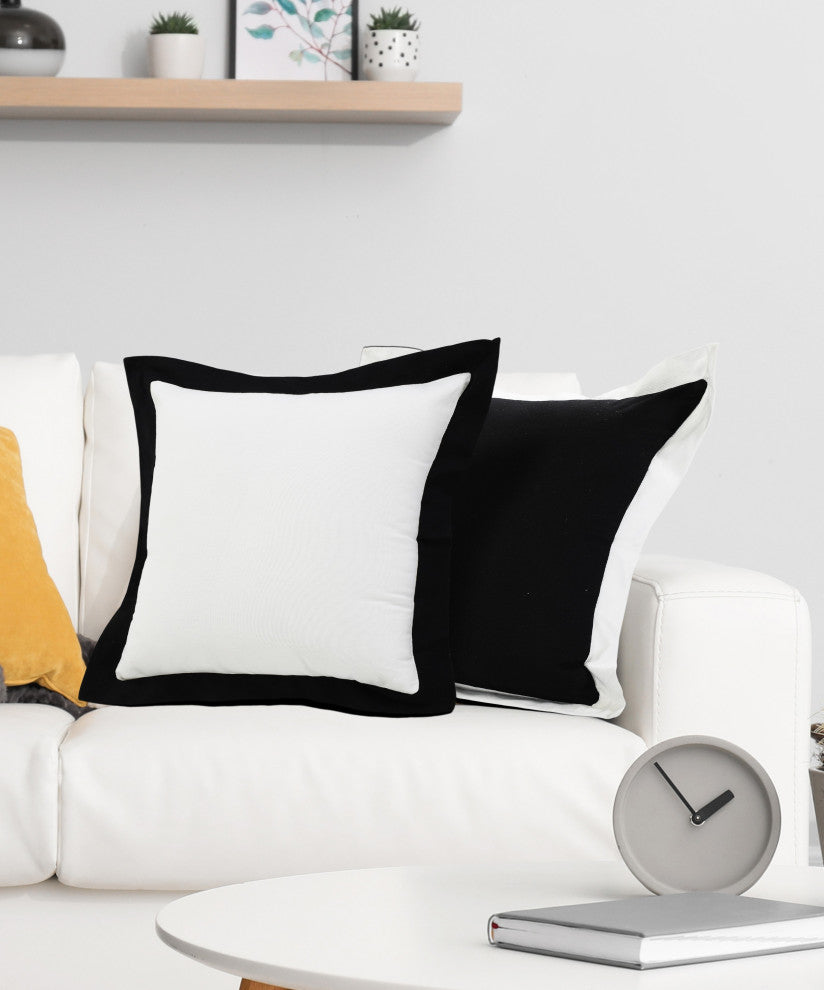 Ox Bay Handwoven White/Black Bordered Organic Cotton Pillow Cover, 20"x20"