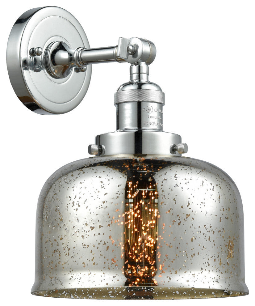1-Light Large Bell 8" Sconce, Polished Chrome, Glass: Silver Mercury
