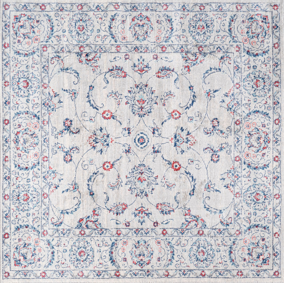Persian Vintage Medallion Gray and Red 5'' Square Area Rug