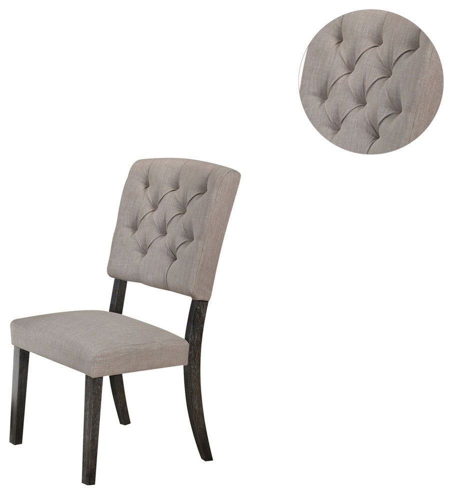 Set of 2 Upholstered Side Chair, Gray/Weathered Gray Oak Finish