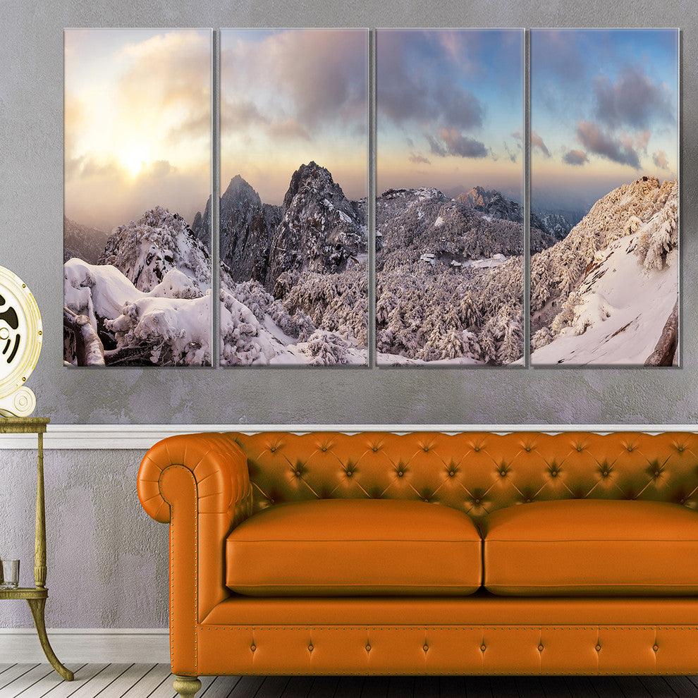 "Huangshan Hill Snow in Winter" Landscape Wall Art Print, 4 Panels, 48"x28"