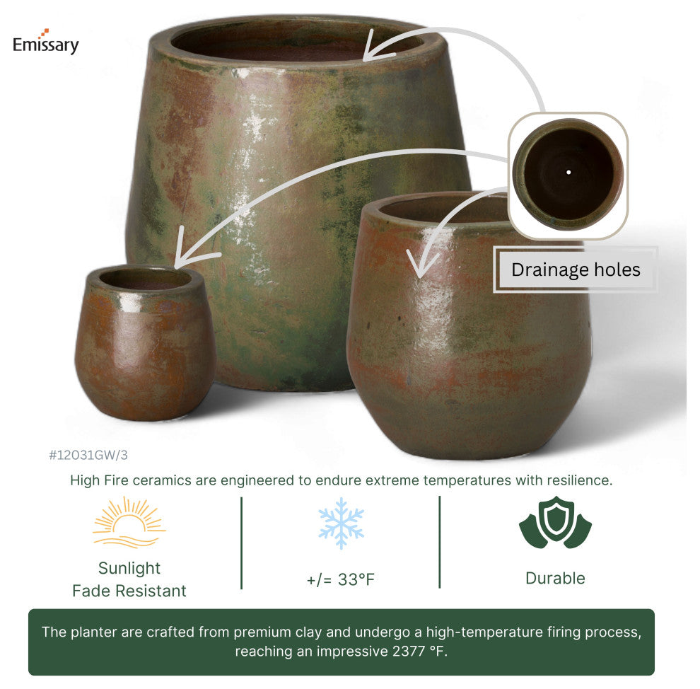 9" Round Planter, Green Wash Glaze