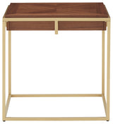 Raleigh Square End Table with Metal Base - Natural Finish, Gold Base