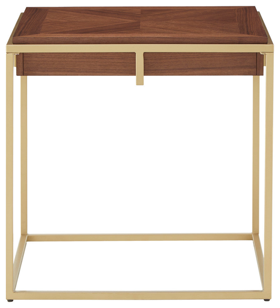 Raleigh Square End Table with Metal Base - Natural Finish, Gold Base