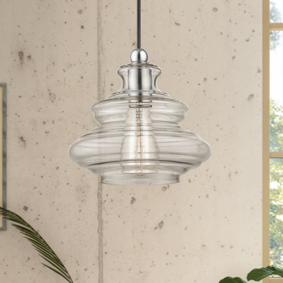 1 Light Brushed Nickel Pendant, Chrome Finish Accents
