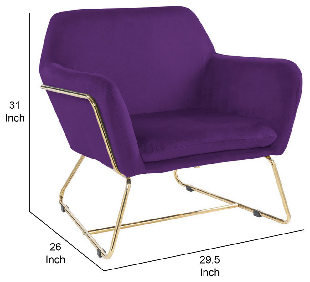 Benzara BM293184 Modern Accent Chair With Gold Metal Frame and Purple Velvet