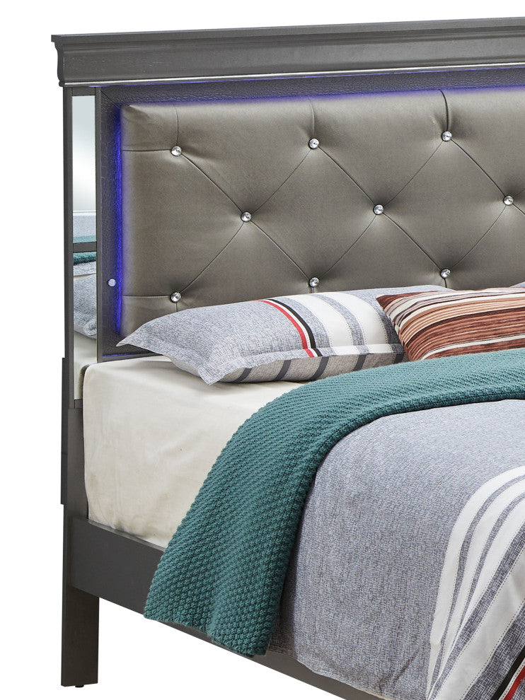 Verona LED Panel Bedframe, Charcoal, Queen