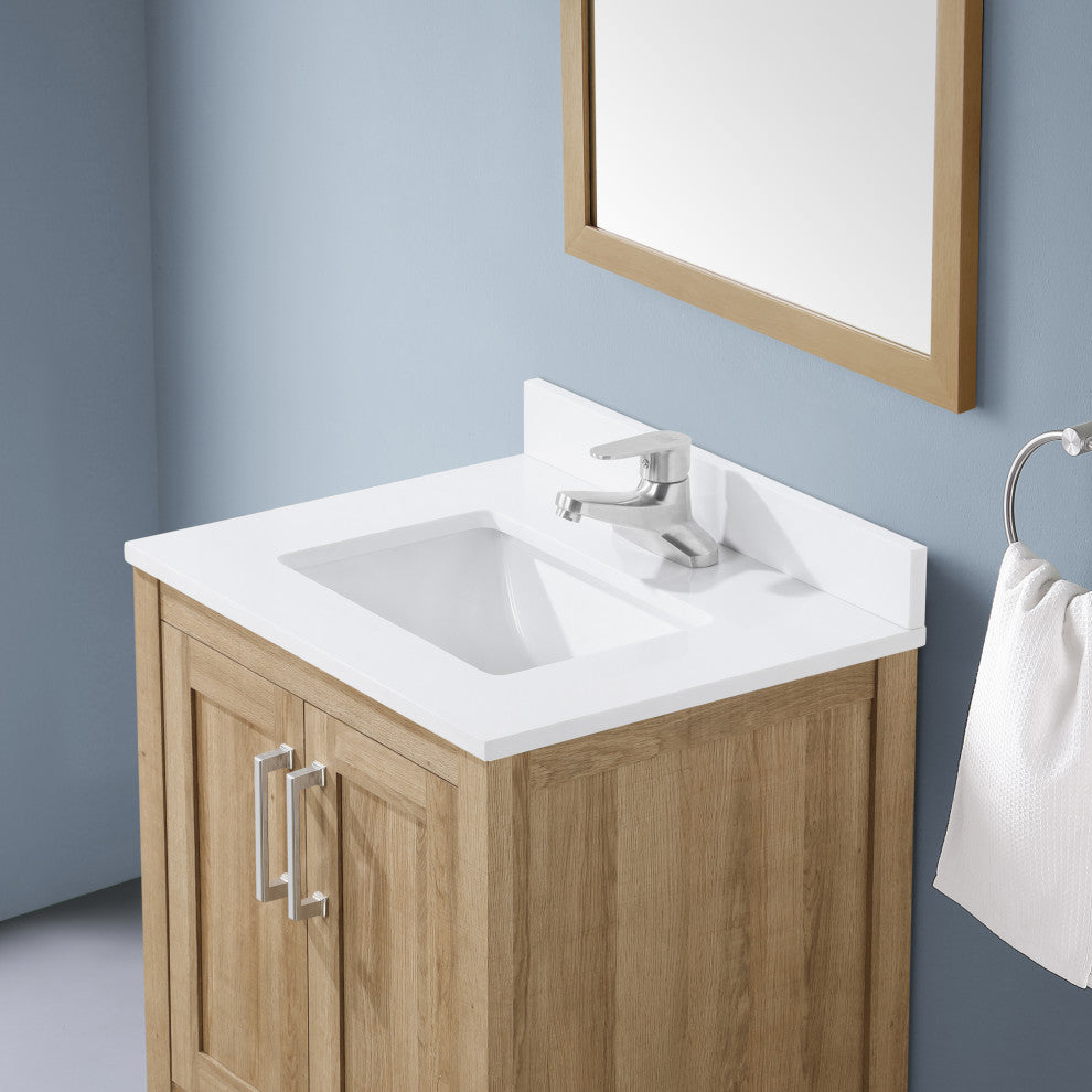 Ove Decors Vegas Single Sink Bathroom Vanity Set With Countertop, White, White Oak, 24"