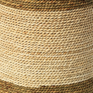 Two Tone Rope Wrapped Drum Accent Table Brown Off White Natural Coastal Island
