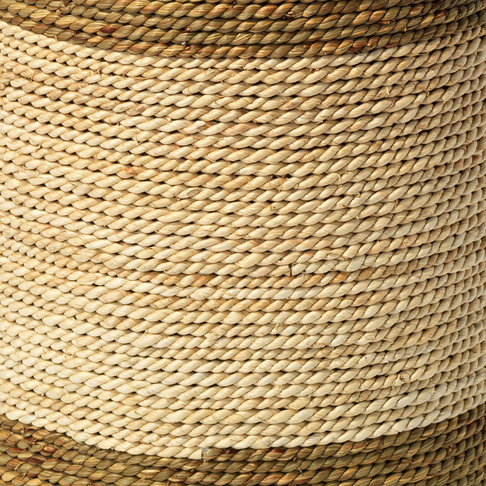 Two Tone Rope Wrapped Drum Accent Table Brown Off White Natural Coastal Island