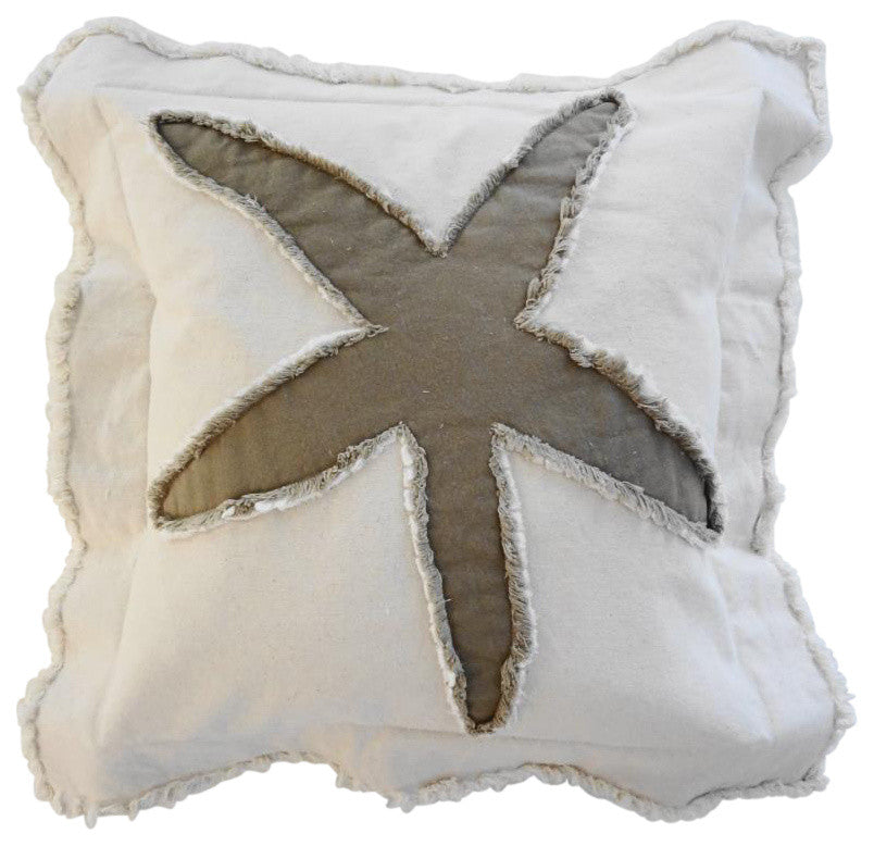 Coastal Starfish Throw Pillow, Khaki on Ivory