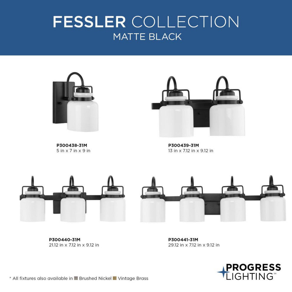 Fessler Collection One-Light Matte Black Opal Glass Farmhouse Bath Light