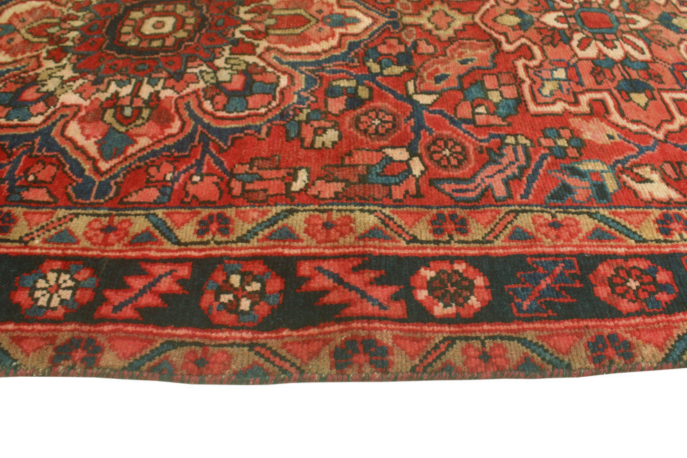 Fine Vintage Distressed Garland Red/Navy Runner, 3'7x11'4