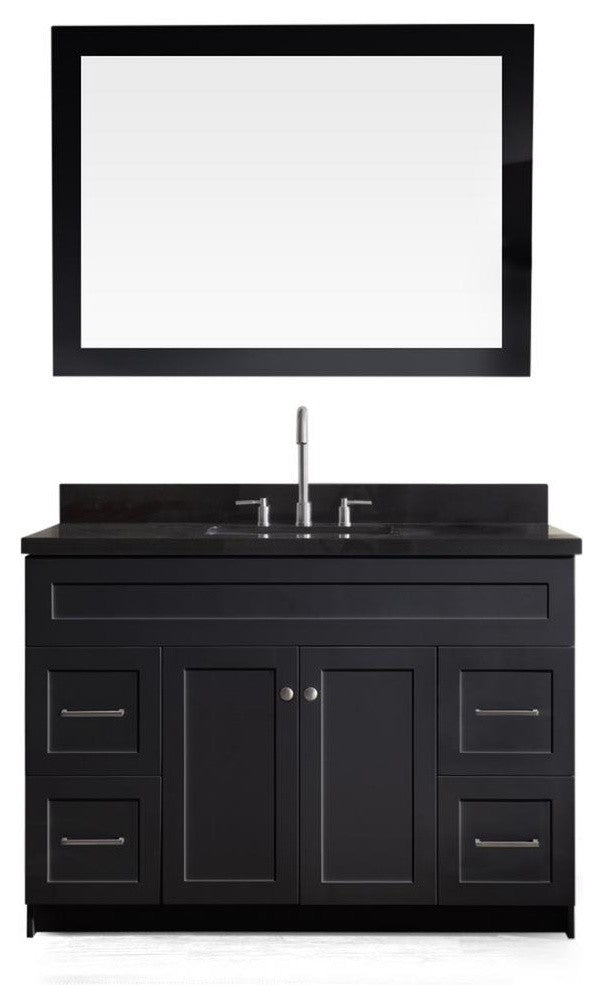 Hamlet 49" Single Sink Vanity Set, Black, With Mirror, Granite Countertop