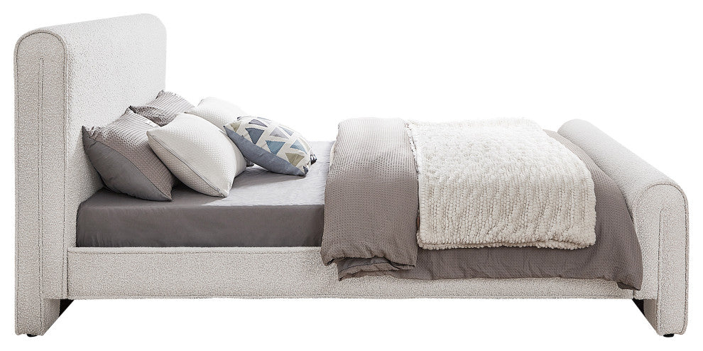 Stylus Black Boucle Fabric Full Bed, Cream, King