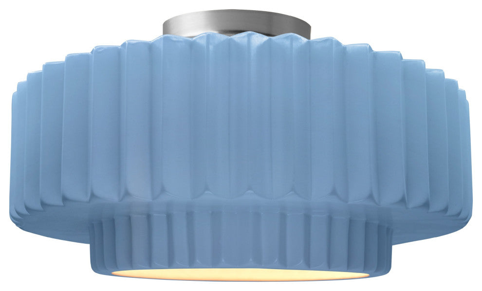Radiance Medium Tier Pleated Semi-Flush, Sky Blue Frame, Brushed Nickel, LED