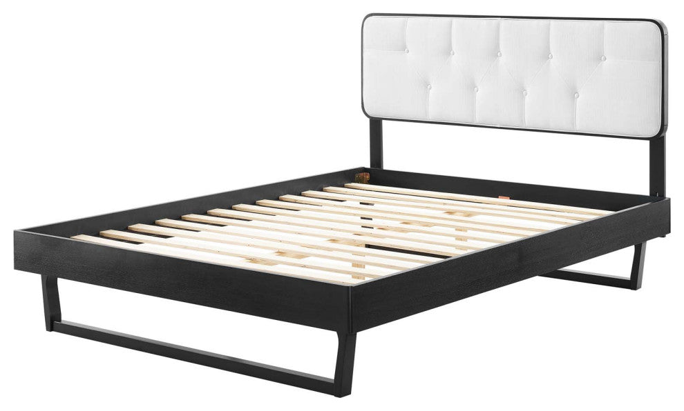 Platform Bed Frame, King Size, Wood, Black White, Modern Mid-Century, Bedroom