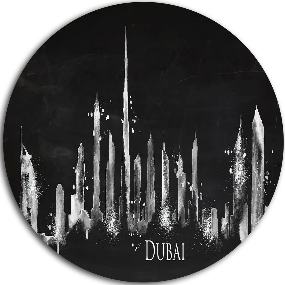 Dubai Dark Silhouette, Cityscape Painting Round Wall Art, 36"