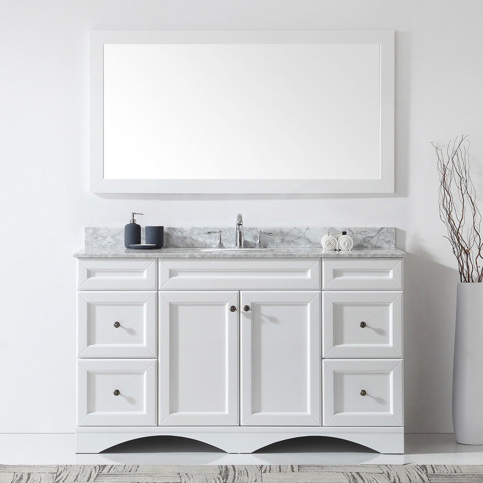 Talisa 60" Single Sink White  Vanity White with Brushed Nickel Faucet and Mirr