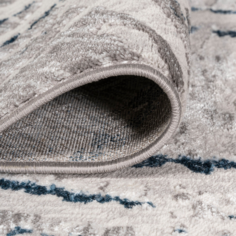 Slant Modern Abstract Area Rug, Gray/Blue, 4 X 6