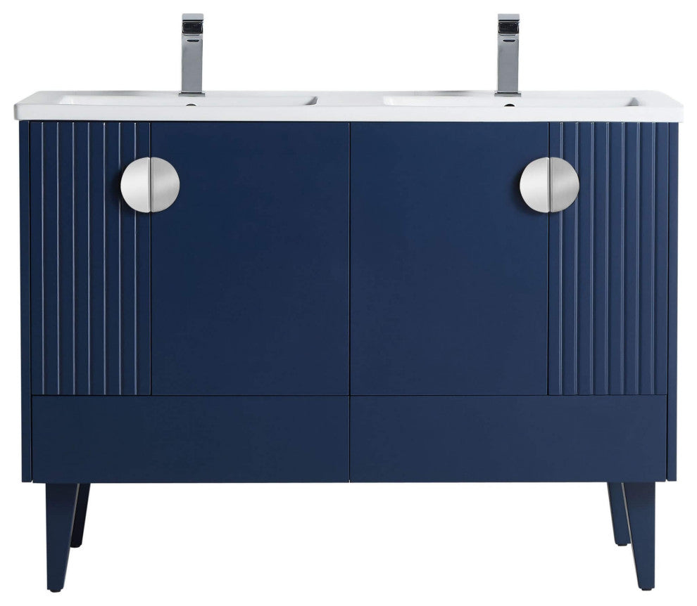Venezian Single Bathroom Vanity, Navy Blue, 48", Polished Chrome Handles, Two Si