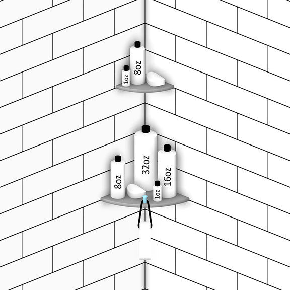 Boundless Shelving Solutions 6 inch Corner Shelf Ivory Bathroom Shower, Brushed Nickel Hook