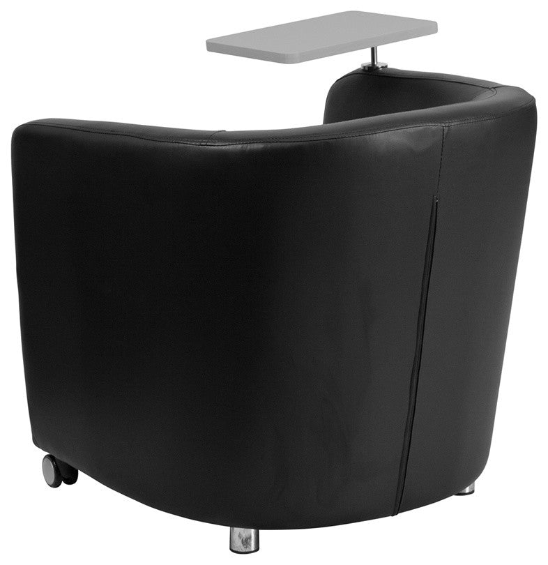 Black Leather Guest Chair with Tablet Arm and Under Seat Storage