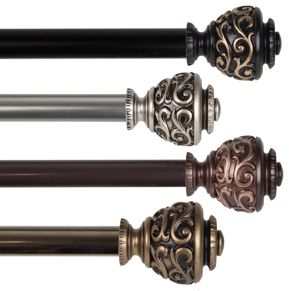 Harmony 13/16" Diameter Curtain Rod, Antique Brass, 18-28"