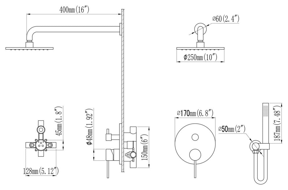 RBROHANT Wall Mount Shower Faucet Set Contain Pressure Balance Shower Valve Kit