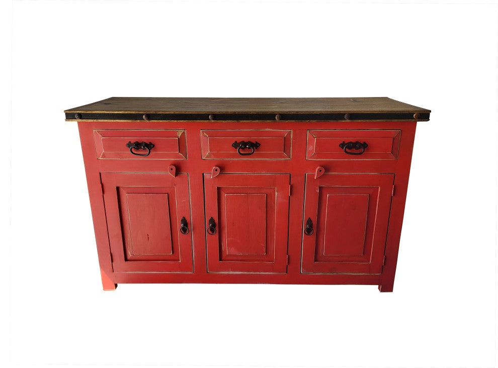 Bryson Rustic Red Kitchen Buffet Cabinet, Red, 48 X 20 X 32