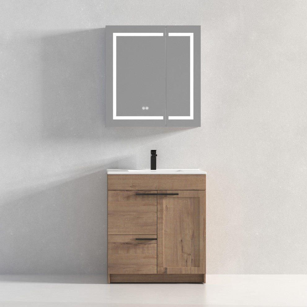Freestanding Bathroom Vanity With Top Mount Sink, Classic Oak, 30'' Ceramic Sink