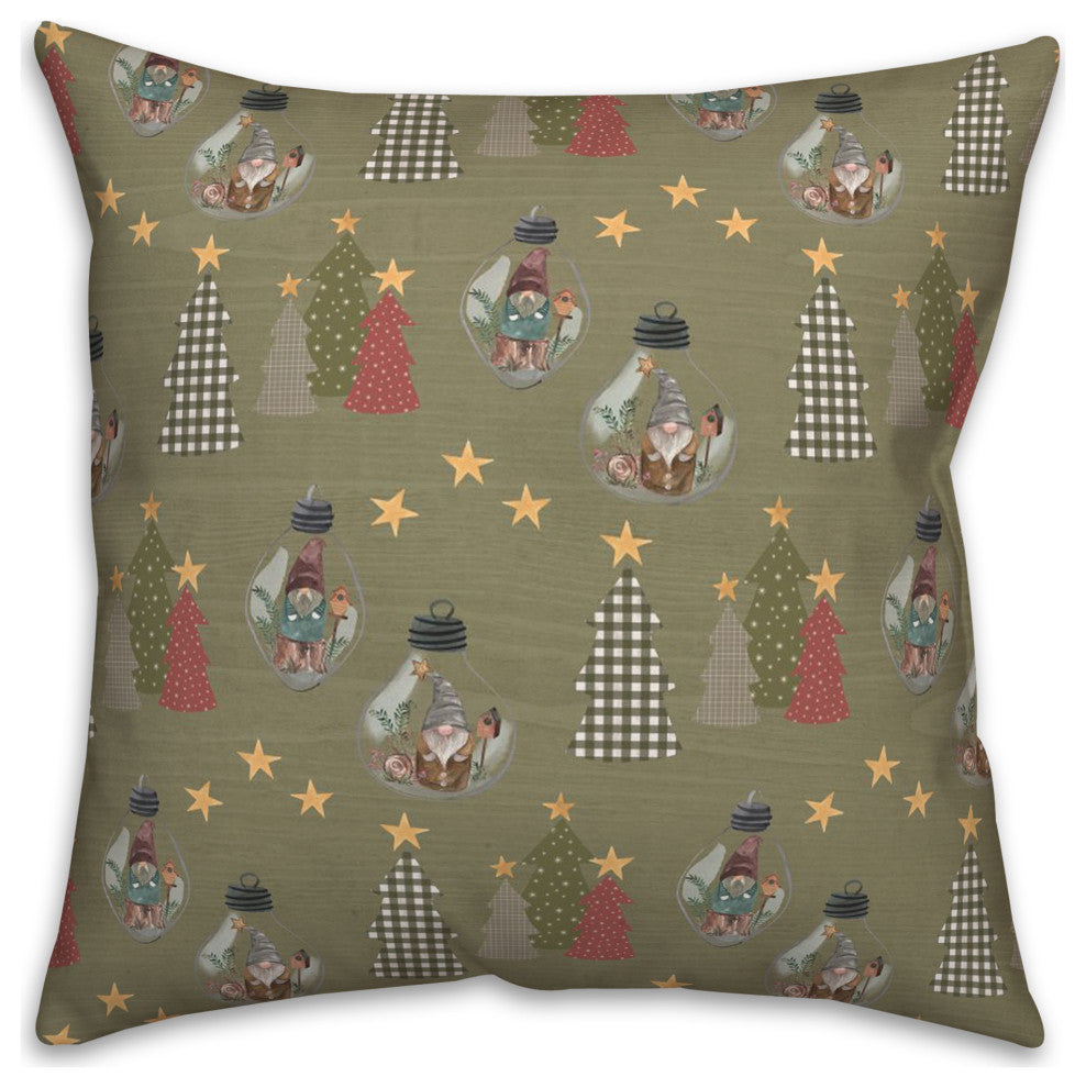 Green Tree and Globe Pattern 18x18 Spun Poly Pillow