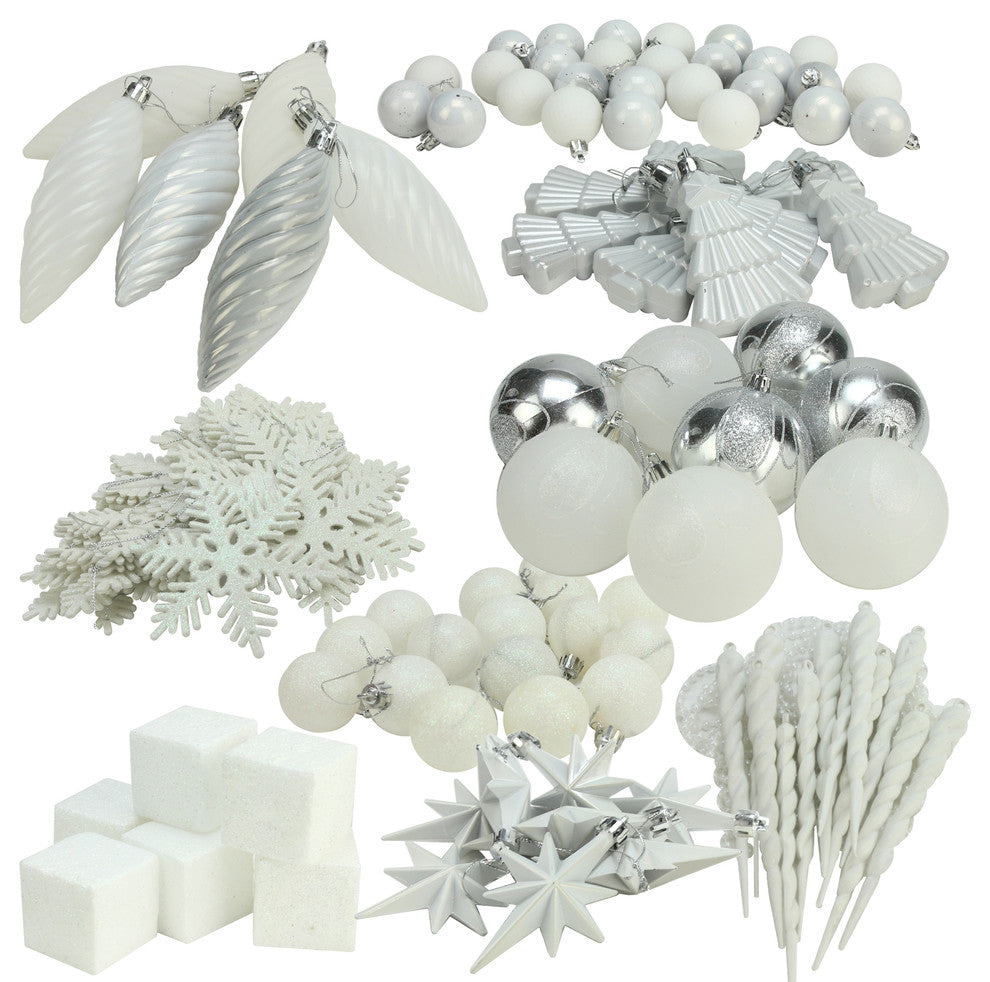 125-Piece Club Pack of Shatterproof Jet Black and Silver Christmas Ornaments, Wh