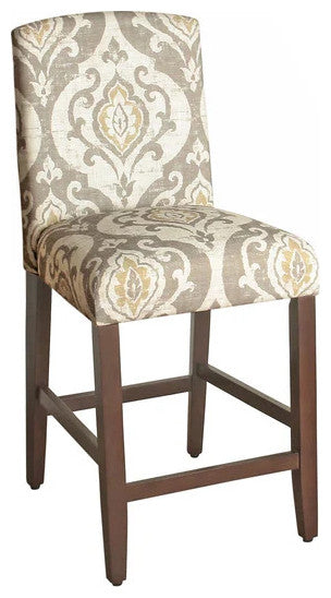 Benzara BM195194 Fabric Wooden Barstool with Medallion Pattern Cushioned Seat