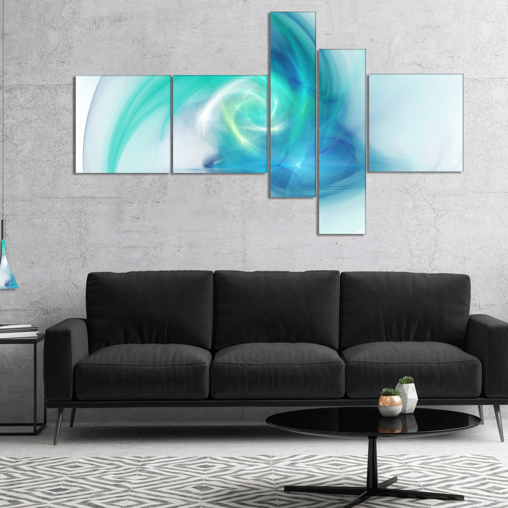 Light Blue Fractal Abstract Texture, Abstract Canvas Wall Art, 60"x32", 5 panels