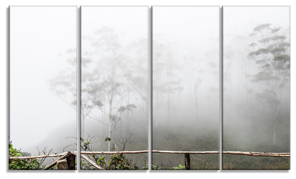Fogs on Western Ghats Hills, Landscape Canvas Art Print, 48"x28", 4 Panels