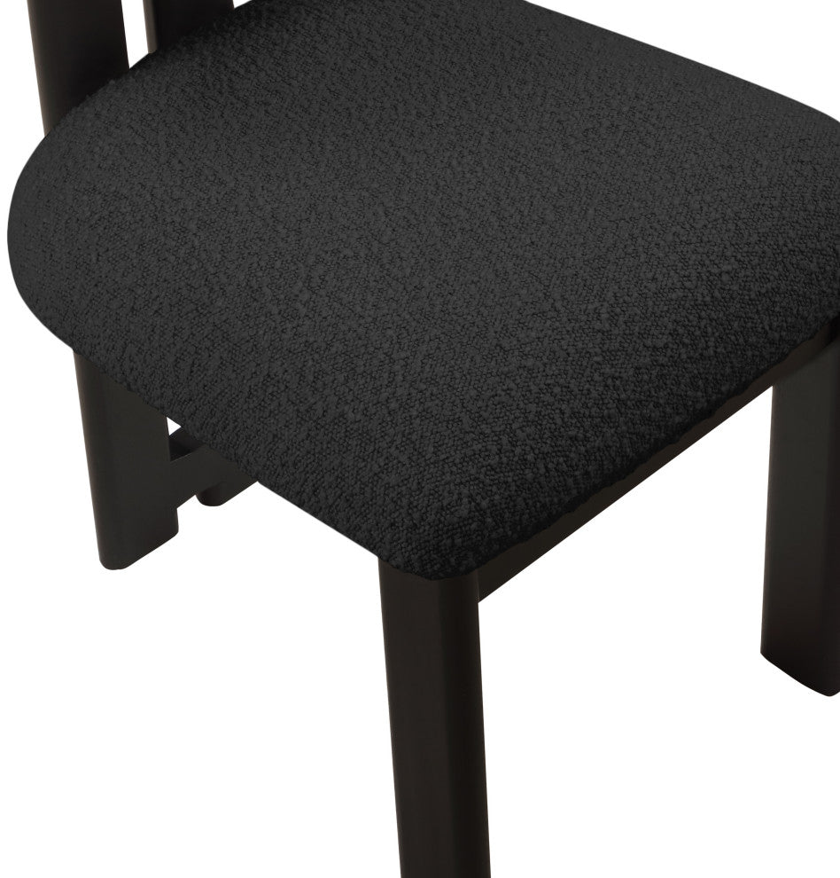 Napa Boucle Fabric Dining Chair, Set of 2, Black, Black Finish