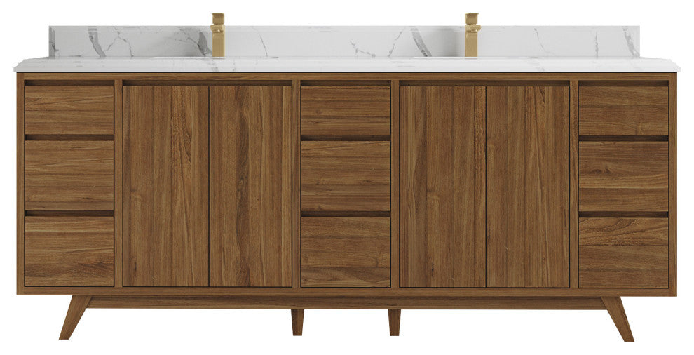 Madison Teak 84 Double Sink Bath Vanity in Dark Natural 1.5" Calacatta Laza