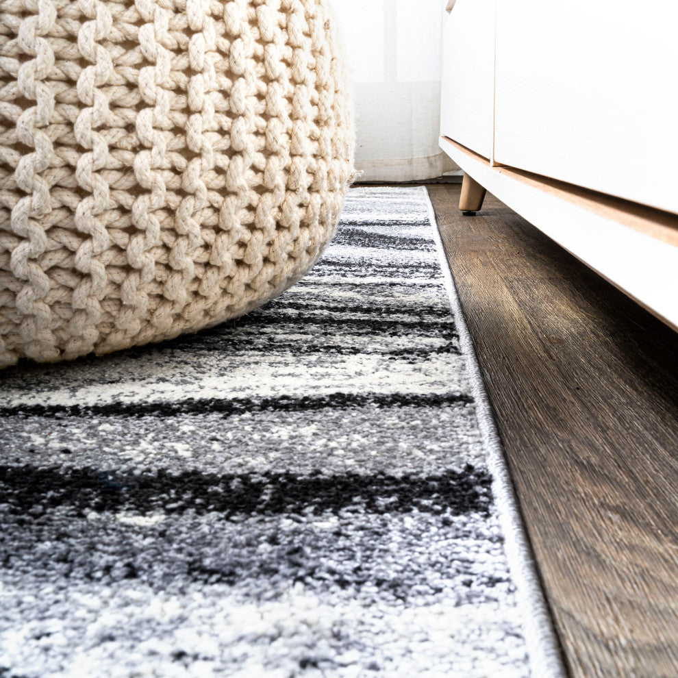Viscon Abstract Marble Contemporary Light Gray/Black 2 ft. x 10 ft. Runner Rug