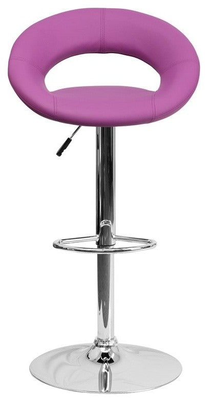 Estella Purple Vinyl Round-Orbit Back Swivel Adjustable Barstool