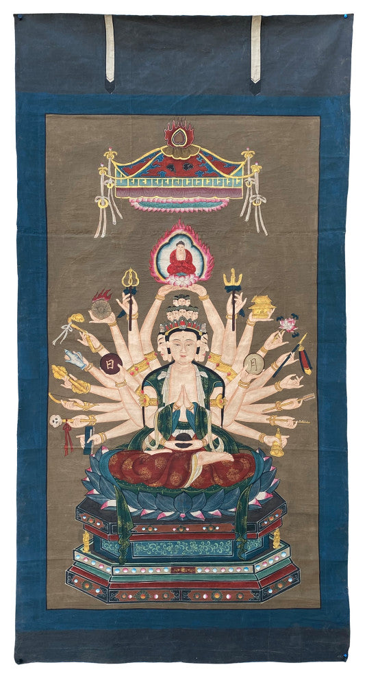 Large Chinese Canvas Art of 24 Arms Bodhisattva Kwan Yin Avalokitesvara Hcs7165