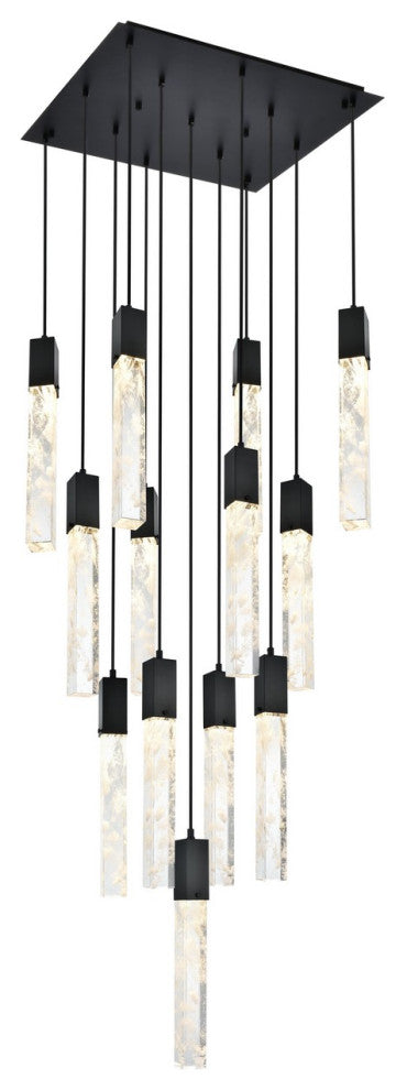 Aurora 13 Light Pendant in Black And Clear