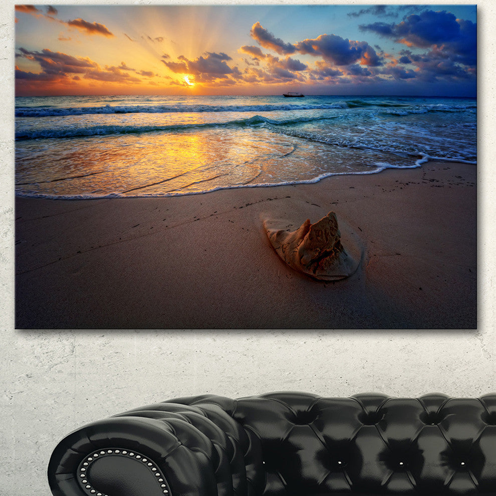 Quiet Seashore during Sunset, Seashore Canvas Art Print, 60"x28"