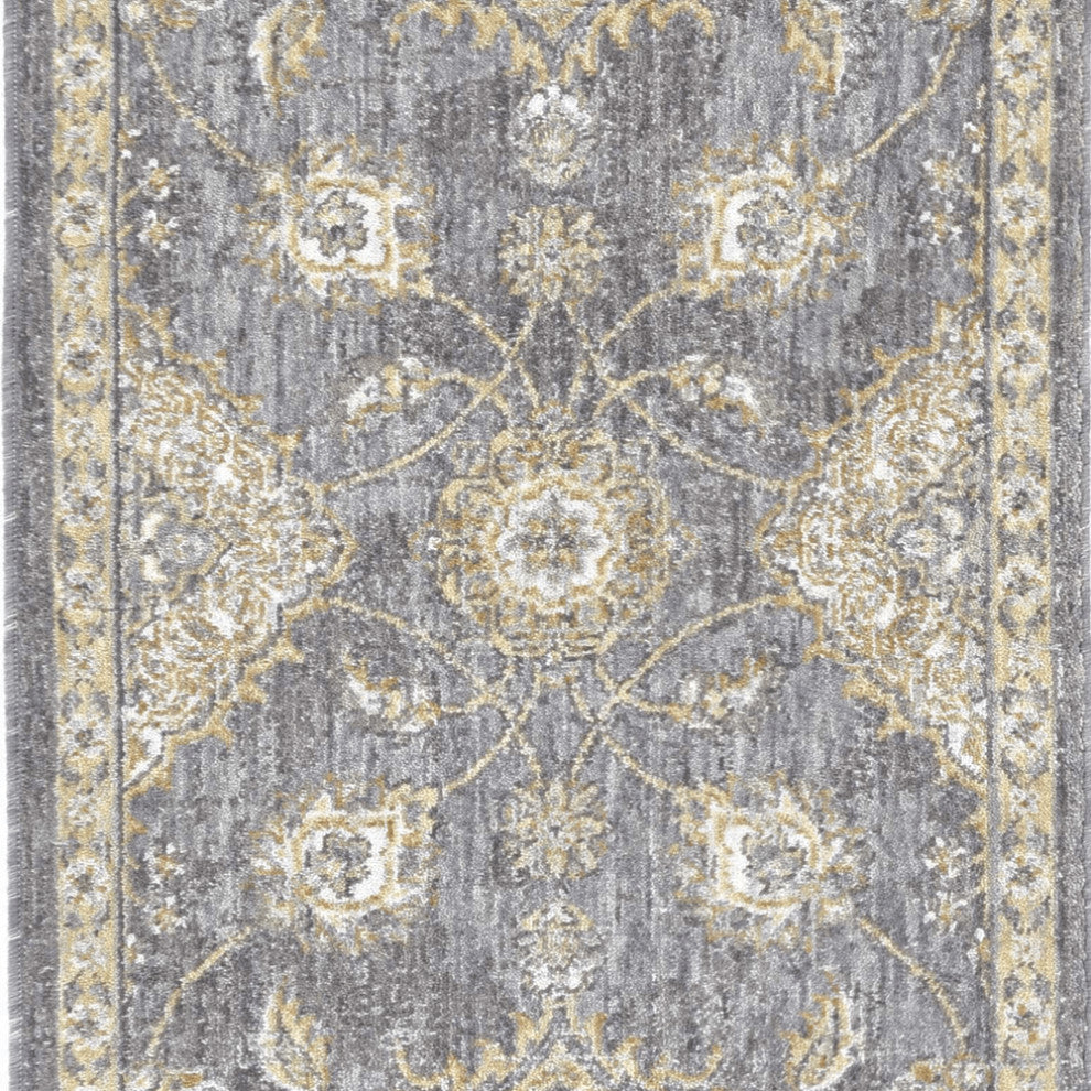 3' X 5' Sage Green Floral Vine Bordered Wool Indoor Area Rug