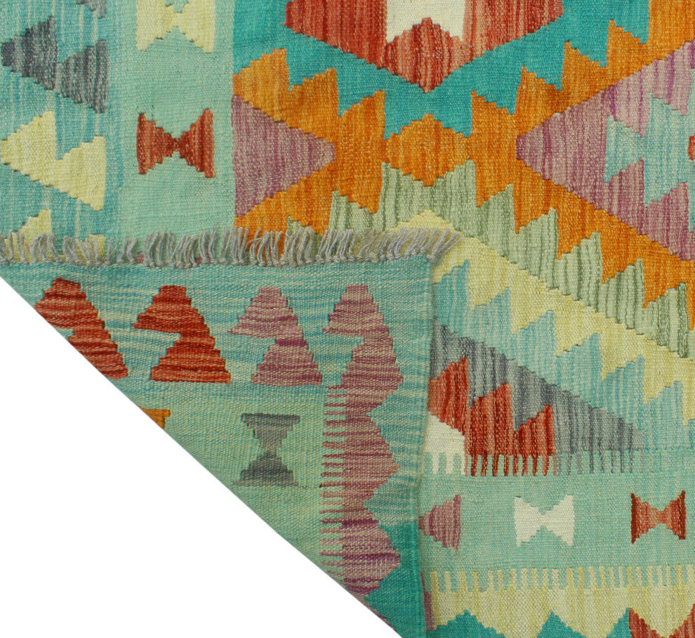 Sangat Flatweave Harry Green/Orange Rug, 4'9 x 6'6