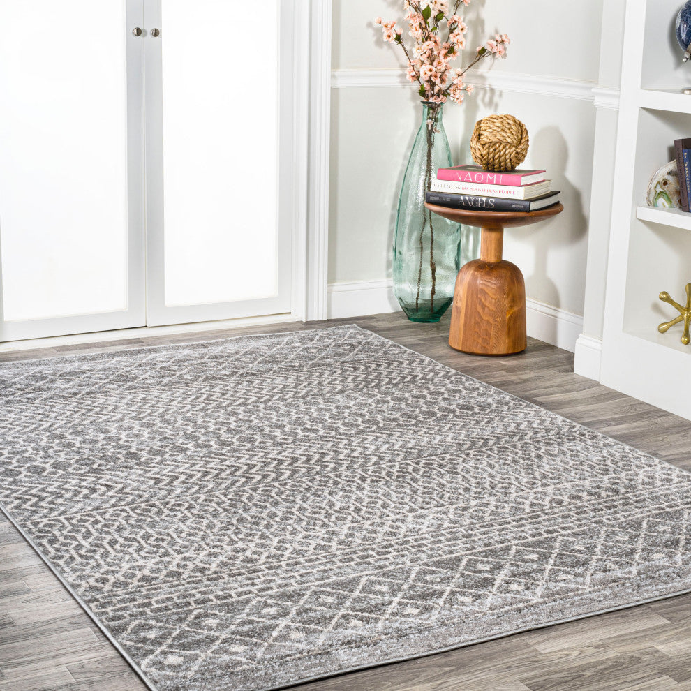 Arta Moroccan Vintage Geometric Area Rug, Gray/Cream, 4 X 6
