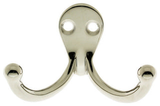 Genuine Solid Brass Double Hook, Bright Nickel