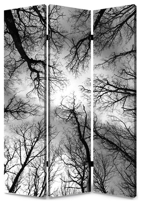 HomeRoots 1" x 48" x 72" Multi Color Wood Canvas Forest Screen