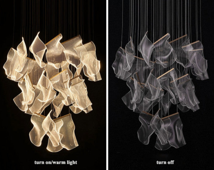 Luxury Modern Led Light Chandelier For Staircase, Gold, 16 Lights, Cool Glow