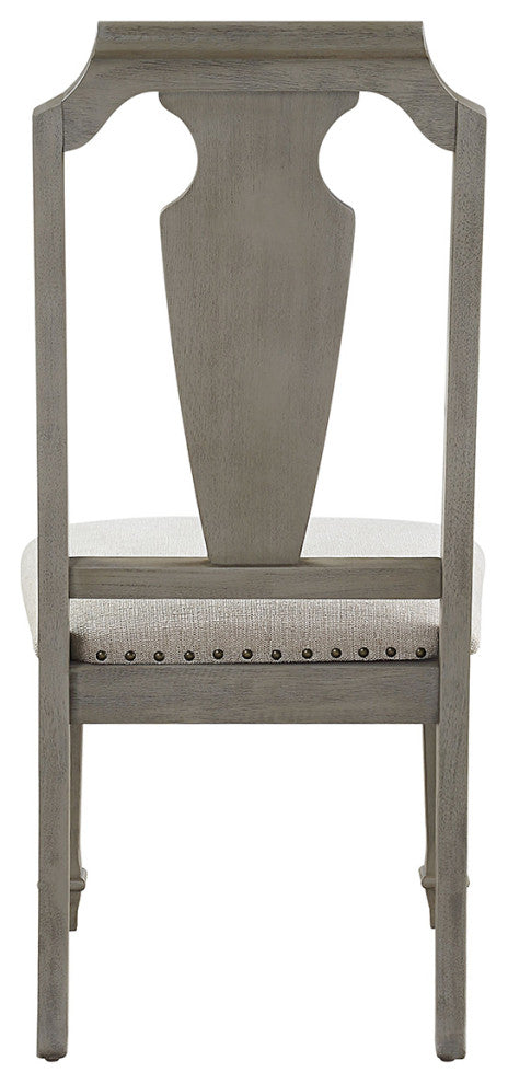 Set of 2 Beige Linen Side Chair, Weathered Oak